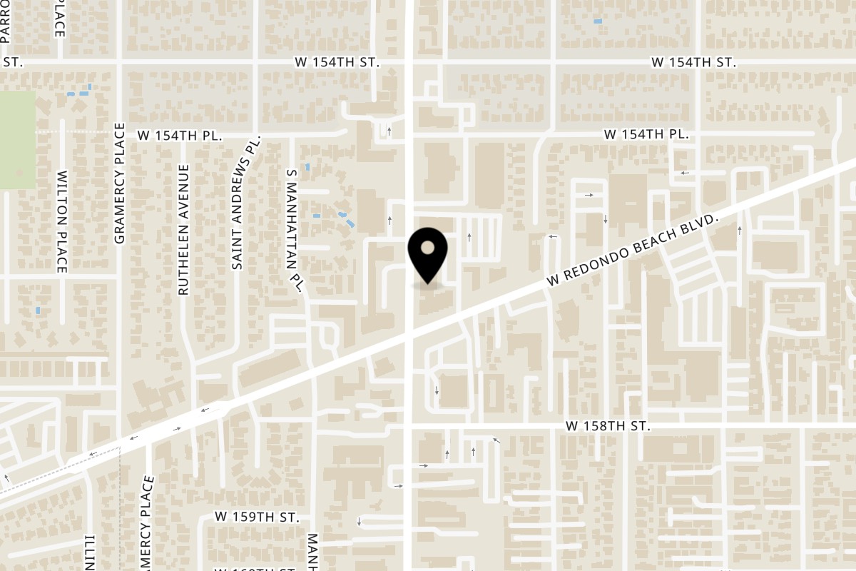 Map showing the location of Uncle Mac’s Kitchen on 15490 S Western Ave in Gardena